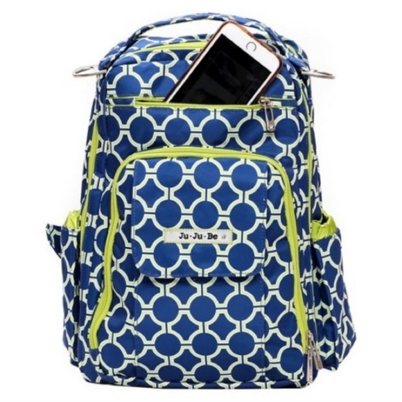 JuJuBe BRB Royal Envy Navy Lime Green Backpack Diaper Bag Unisex Lots of Pockets - Picture 1 of 14